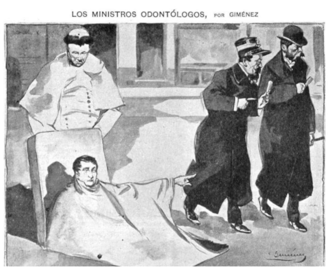 El creador de la bandera, asomándose en su tumba e increpando a los ministros (Revista Caras y Caretas)