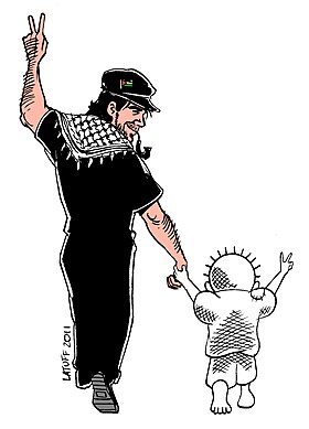 Handala dibujado por Latuff junto al Che