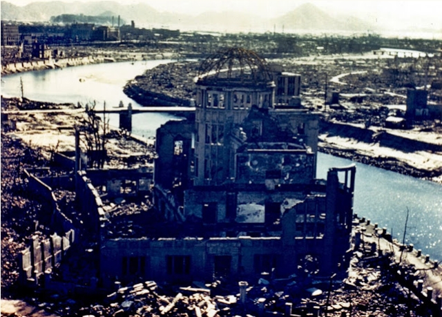 Los restos del edificio de promoción industrial de la Prefectura de Hiroshima en septiembre de 1945, actualmente se lo conoce como el domo de la bomba atómica. Crédito: AFP / Getty Images​