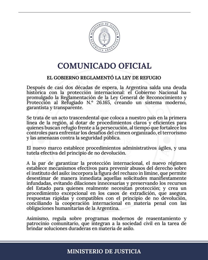 El comunicado que publicó el Ministerio de Justicia y luego borró.