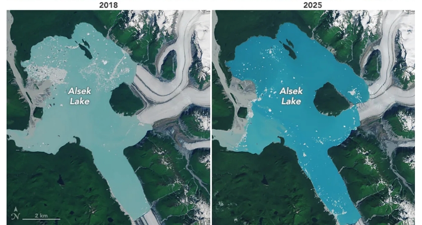 En las imágenes se puede ver como se fue derritiendo el hielo en Alaska