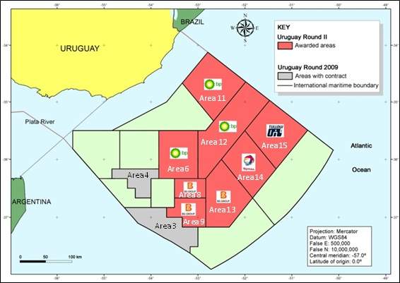Imagen: Areas de off shore en Uruguay