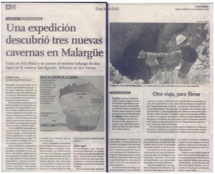 Diario Los Andes. Noticia de los lagos de San Agustín. Esto muestra que los depredadores ni los diarios leen