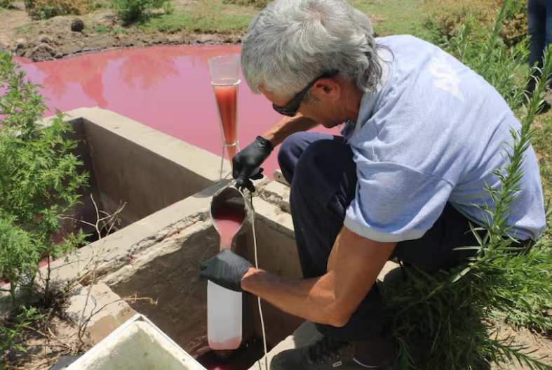 Toma de muestras de los efluentes vertidos en el río Salado