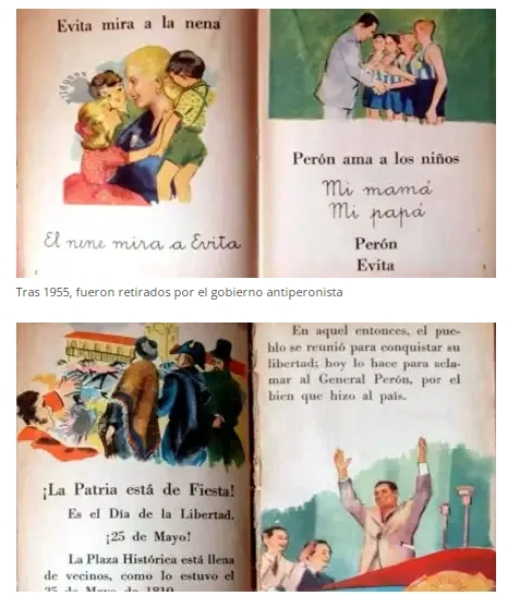 Los textos exaltaban a Juan Domingo Perón como "Libertador" y a Eva Perón como "Jefa Espiritual de la Nación"