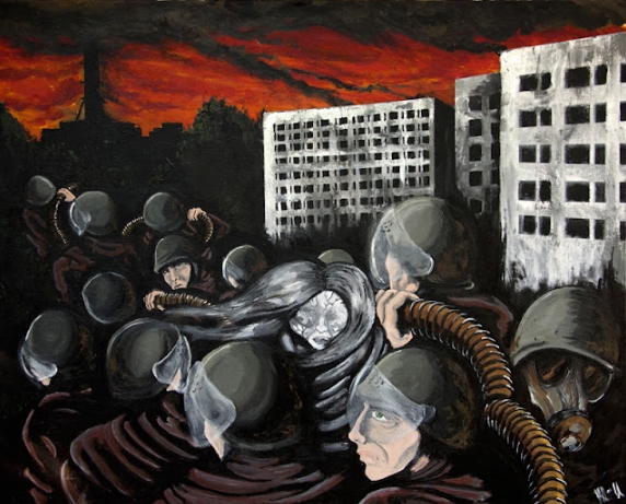 La obra de arte que ilustra esta entrada es “Kwietniowy marsz”, 2011, acrílico sobre lienzo 92 × 73 cm, de Katja Lindblom.