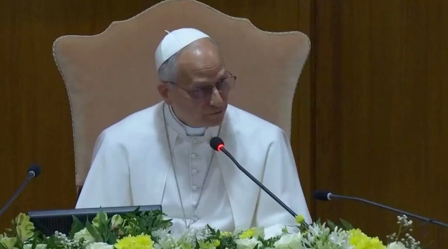 El papa León XIV este lunes en la presentación de su primer encíclica