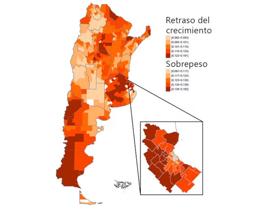 Mapa Sobrepeso y retraso del crecimiento en la Argentina. Noticias Argentinas
