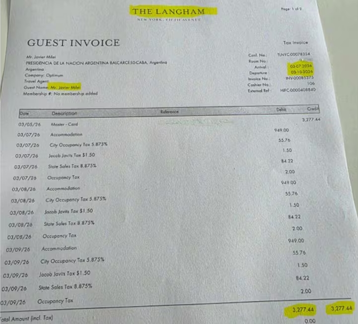 La habitación de Javier Milei en Nueva York Cuanto pagó Adorni? archivo