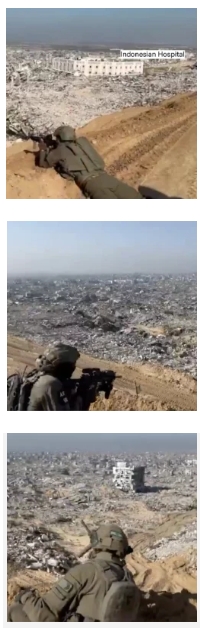 Fotogramas de un vídeo grabado el 25 de diciembre de 2025 y publicado por Kan News en los que se ve a soldados israelíes apostados en la base militar de Yabalia, apuntando con sus armas hacia el oeste de la “línea amarilla”, donde se concentran los palestinos