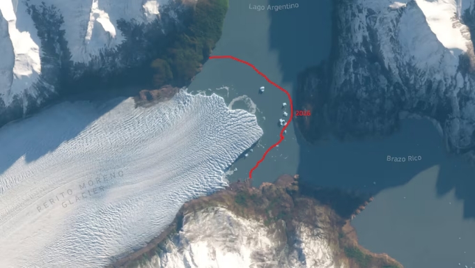 El satélite Sentinel-2 del programa Copernicus capturó el frente de hielo del glaciar Perito Moreno en el Brazo Rico del Lago Argentino, en Santa Cruz. Fue la foto del día de hoy que mostró el Programa Copernicus/Copernicus
