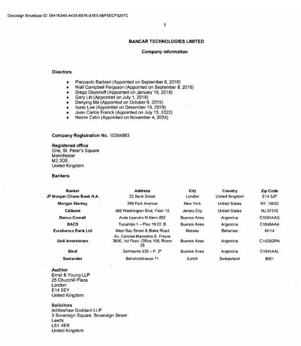 Facsímil del balance del holding de Ualá Bancar Technologies Limited.