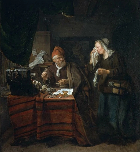 «Usurario con una mujer llorosa», (1654) Gabriel Metsu