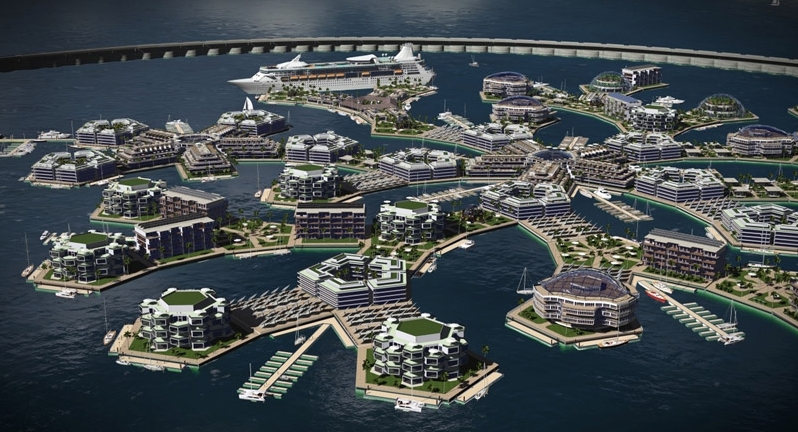 Una de las maquetas con las que The Seasteading Institute imaginaba sus ciudades futuras