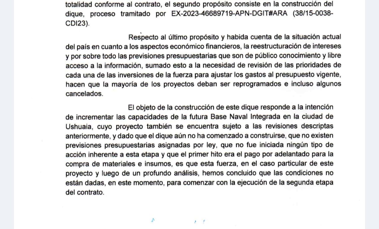 El texto de la Armada al gobierno de Milei.