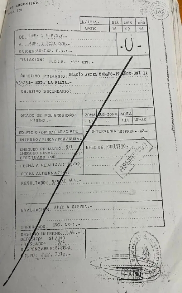 Peligrosidad mínima". El acta de detención de Horacio Úngaro, joven desaparecido en La Noche de los Lápices. Crédito: Marta Úngaro