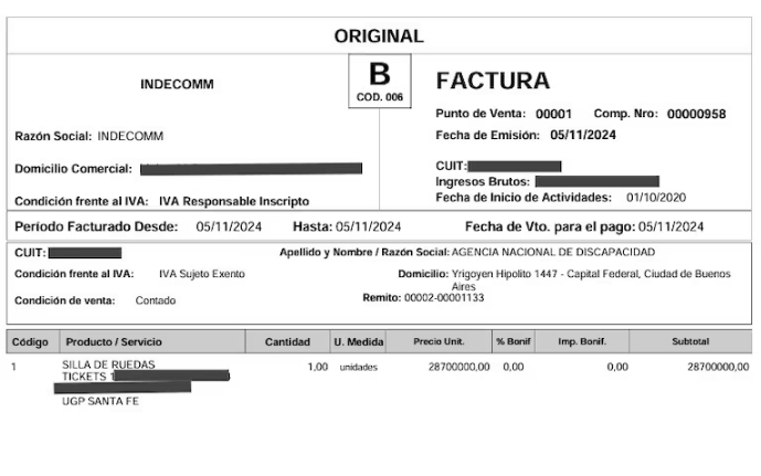 Factura que Andis abonó dos veces, según uno de los informes remitidos por Vilches a la Justicia