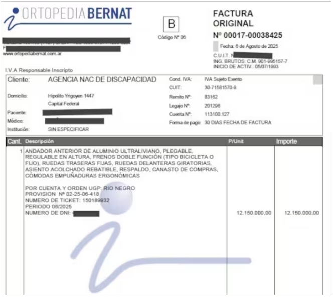 La factura señalada como con un sobreprecio del 4239%