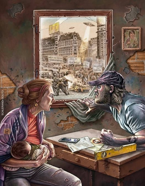 Remixado de «Sin pan y sin trabajo» realizado por Scalerandi y Souto para la revista Fierro.