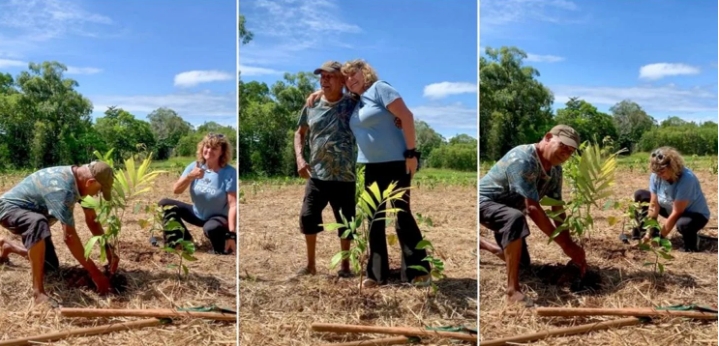 Annie Schoenberger y Bennett Walker plantan los últimos árboles en NightWings (rainforestrescue)